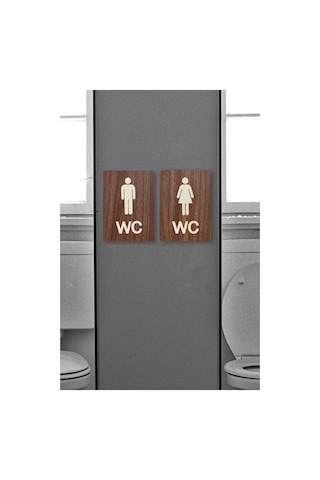 Kadın-erkek Wc Yönlendirme Levhası- İkili Set - Ceviz