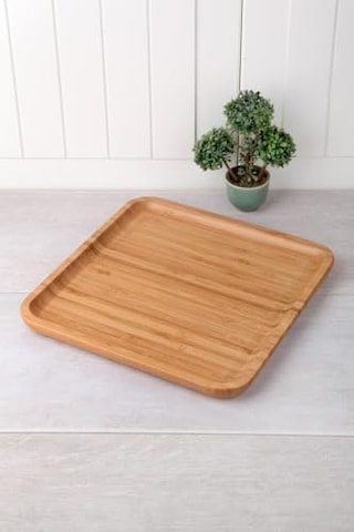 Bambu Kare Sunum Tabağı 25cm Açık Gri
