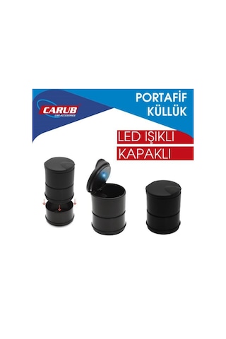Carub Araç İçi Küllük Portatif Işıklı Kapaklı Araba Oto Küllüğü Siyah Br2944606 1 Adet