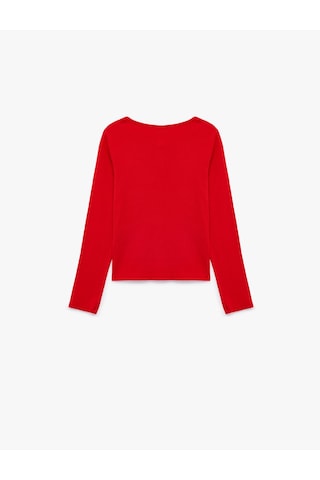Koton Pamuklu Slim Fit Bisiklet Yaka Uzun Kollu Düğmeli Ribanalı Tişört Kırmızı 7wkg10412ak