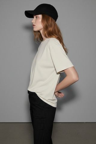 Soft&Basic Kadın %100 Organik Pamuk Oversize Fit Basic Yuvarlak Yaka T-shirt Ekru