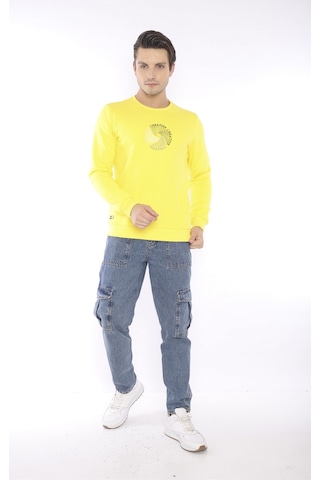 Escetic Erkek Spor Slimfit, Bisiklet Yaka Sarı Sweatshirt-4267