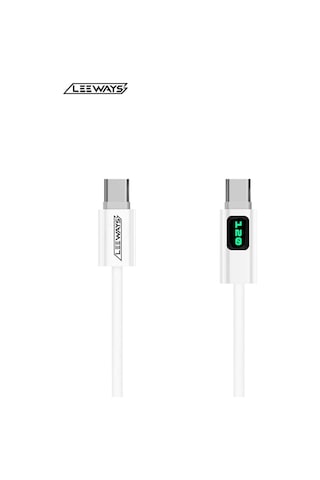 Leeways Dijital Göstergeli 120w Süper Hızlı Örgülü Type C To Type C Şarj Kablosu 1.2 Metre