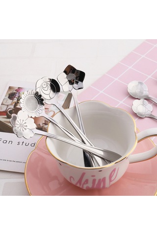 Kosona 410 Paslanmaz Çelik Güneş Çiçeği Kısa Saplı Kaşık - Kahve, Bal, Çay Karıştırıcı, Tatlı Servisi Diğer