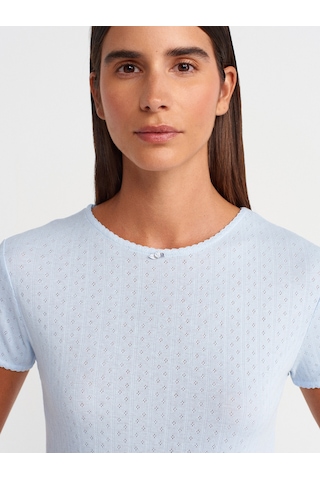 Dilvin 31795 Fiyonk Detaylı Kısa Kollu Kontrast T-shirt-açık Mavi Açık Mavi
