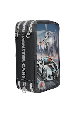 Dino World Monster Cars 3 Katlı İçi Dolu Kalem Çantası 13333 Çok Renkli