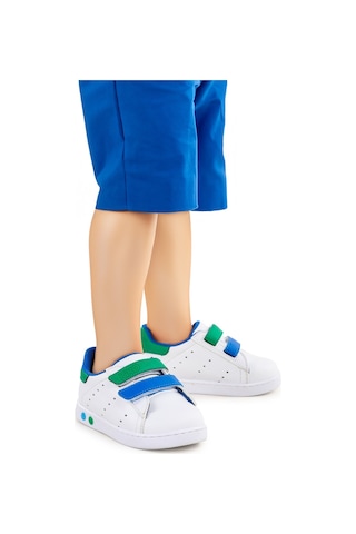 Kiko Kids Royzo Cırtlı Işıklı Erkek Bebek Spor Ayakkabı Beyaz - Mavi - Yeşil Beyaz