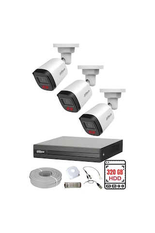 Dahua 3 Kameralı Gece Görüşlü Su Geçirmez Full Hd Güvenlik Kamerası Seti 320gb
