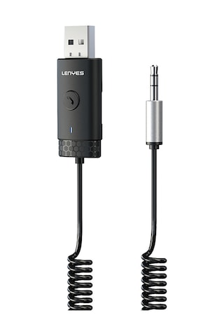 Lenyes Lr209 Spiral Kablolu Dahili Mikrofonlu Kablosuz Ses Alıcı Aux Bluetooth Adaptör Siyah