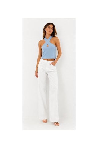 Onno Style Women Kolsuz Askılı Çapraz Yaka Triko Kadın Bluz Mavi
