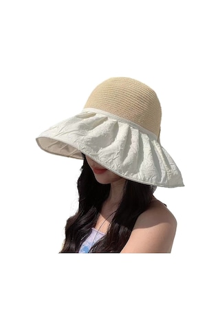 Kadınlar İçin Şık Örme Güneşlik Şapka, Yüzü Koruyan Geniş Kenarlı Kova Tasarım, Yaz Modasına Uygun Trend Aksesuar Beyaz