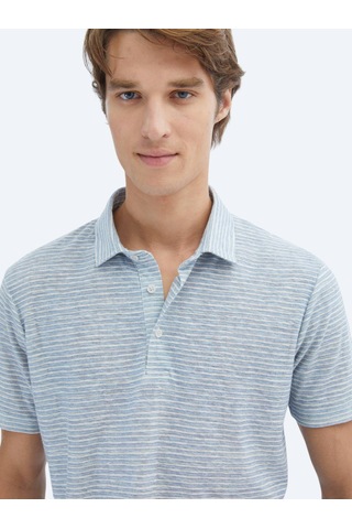 Kip Mavi Baskılı Polo Yaka Pamuk Karışımlı T-shirt Mavi