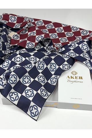 Aker Bosphorus Çift Taraflı İpek Twill Eşarp 89147112 Lacivert-bordo