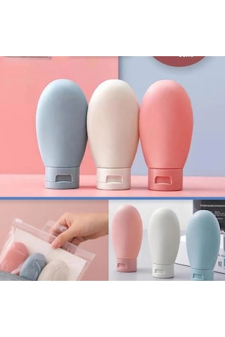 Mucit Home 3'lü Doldurulabilir Çantalı Seyahat Tipi Şişe Seti Boş Krem Şişesi 60ml
