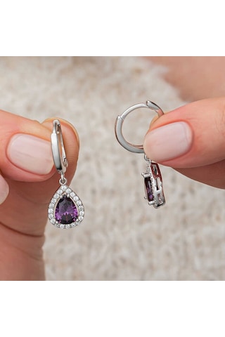 Artsmagazinmücevher Gümüş Mor Zirkon Taşlı Damla Kadın Küpe