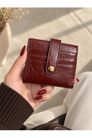Elpida Bags Kadın Siyah Deri Görünümlü Çok Bölmeli Çıtçıtlı Kartlık & Cüzdan Bordo