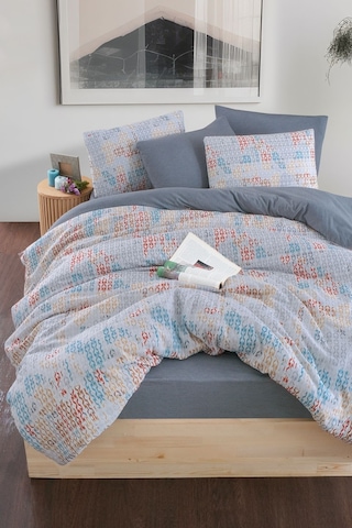 Mystory Home Lastikli Çarşaflı Çift Kişilik Nevresim Takımı Maps Füme - Mavi