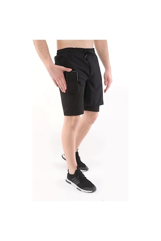 Ghassy Co. Ghassy Co Erkek Running Hızlı Kuruma Micropolyester Kısa Taytlı Şort 001 Siyah