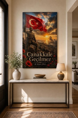 Çanakkale Geçilmez Baskılı Cam Tablo 18 Mart Türk Bayrağı Dekoratif Duvar Tablosu