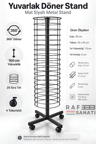 Döner Aksesuar Standı Bijuteri Çorap Telefon Kırtasiye Tel Standı Fırfır Orta Askılı Siyah