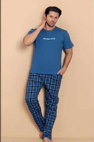 Pijamerry Erkek Bisiklet Yaka Kısa Kol Penye Pijama Takımı 6325 - 1 Adet Mavi