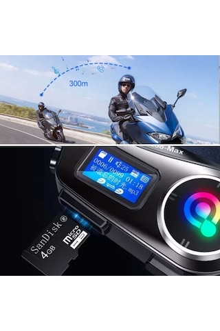 Q58 Motorsikletler İçin Fener Özellikli Sd Kart Bölümlü Lcd Ekranlı Kablosuz Bluetooth Kulaklıklı - Suya Dayanıklı Kask Kulaklığı Çok Renkli