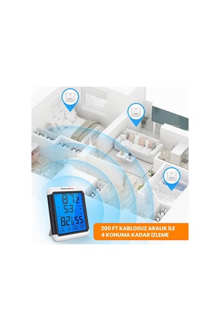ThermoPro TP65 Dokunmatik Işıklı Geniş Ekran İç ve Dış Mekan (Sensörlü) Dijital Sıcaklık ve Nem Ölçer