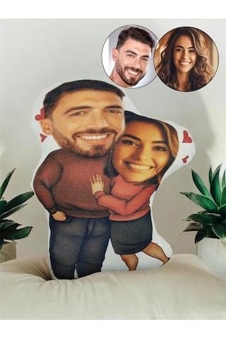 Kişiye Özel Yanyana Masum Çift Tasarımlı Şekilli Yastık Çok Renkli