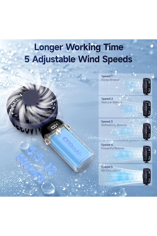 Taşınabilir Usb Vantilatör, 4200mah Şarjlı El Tipi Fan, Led Ekranlı, 3'ü 1 Arada El/boyun/masa Fanı, Yaz, Ofis,