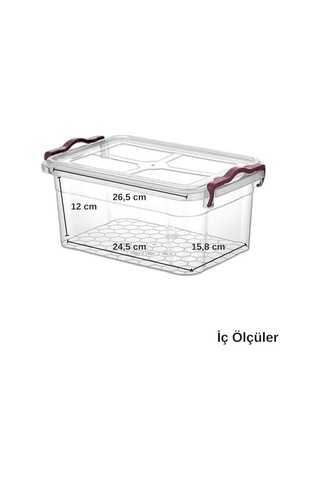 5 L Dikdörtgen Şeffaf Plastik Saklama Kabı, Kapaklı, İstiflenebilir, Çıt Çıt Kapaklı Depolama Kutusu Açık Ahşap