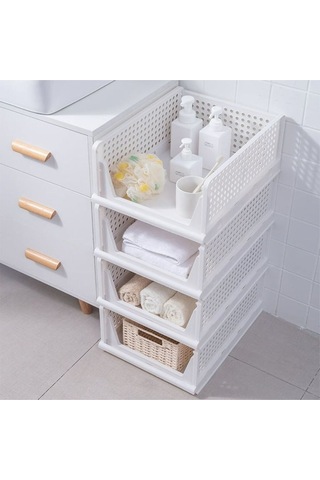 6 Adet Raylı Elbise Organizeri - Mutfak Banyo Düzenleme Depolama Üst Üste Dizilebilir Beyaz