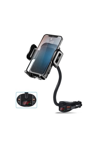 Youtek Araç Sigara Çakmaklı Telefon Tutucu, 18w Hızlı Şarj, Çift Usb, Akıllı Koruma, Abs Malzeme, Q708 Siyah