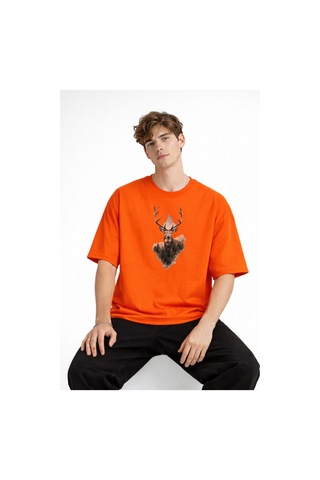 Misa Tahtakale Deer - Oversize Erkek Tişört Turuncu Çok Renkli