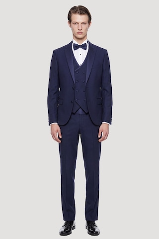 Ac&Co / Altınyıldız Classics Erkek Lacivert Slim Fit Dar Kesim Mono Yaka Desenli Yelekli Smokin Takım Lacivert