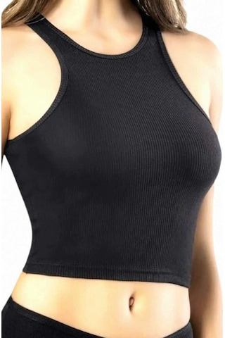 Uniquetrenders Kadın Geniş Askılı Kaşkorse Crop 3'lü Set Siyah