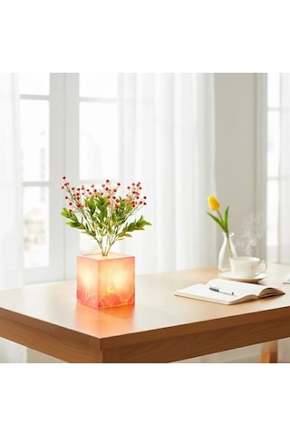 Pembe Saksılı Led Yapay Çiçek