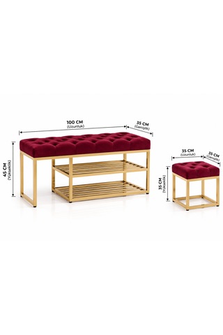 Gold Metal Bench Ayakkabılık Bank, Kapı Girişi Puf Ayakkabılık Bordo