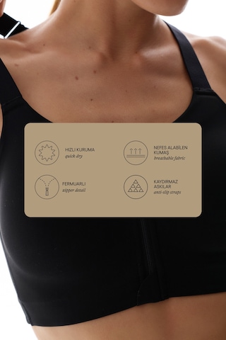 Penti Siyah Wonder Yüksek Destek Fermuarlı Power Zip Front Spor Sütyeni