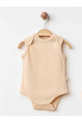 Zekids Bebek Organik Pamuklu Kolsuz Çıtçıtlı İkili Body Set-15901 Bej