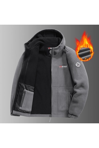Snapbuy Kapüşonlu, Polar Erkek Ceket Gri