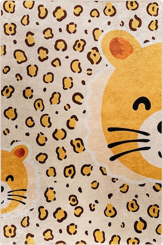 Kedi Desenli Turuncu Çocuk Odası Halısı-4003 Çok Renkli