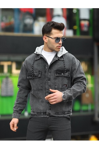 Erkek Kar Yıkama Kapüşonlu Çıkarılabilir Kapüşonlu Oversize K... Antrasit - Siyah