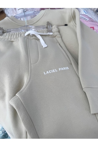 Magu Kız Çocuk Pamuklu Oversize Sweatshirt Eşofman Alt Takım - Rahat Ve Şık Krem