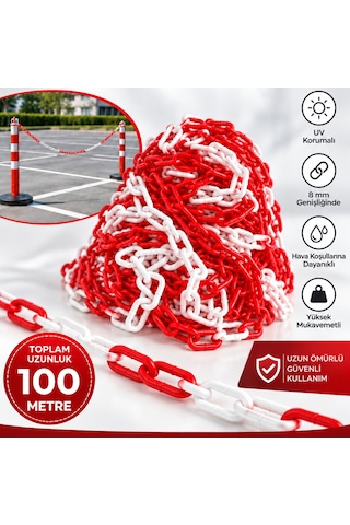 8 Mm Ekonomik İkaz Ürünü Plastik Kırmızı Beyaz 100 Metre Güvenlik Ve Bariyer Zinciri