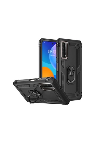 Newface Huawei P Smart 2021 Kılıf Sofya Yüzüklü Silikon Kapak - Siyah Belirtilmemiş