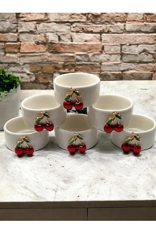 6 Lı Beyaz Porselen Kiraz Sosluk Lokumluk Sunum Kasesi Mini Boy