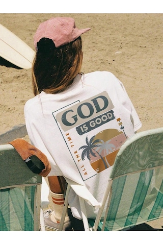 God Is Good T-shirt - Beyaz Baskılı Oversize Bisiklet Yaka Kısa Kol Tişört Beyaz