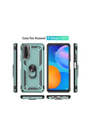 Gld-spt- Newface Huawei P Smart 2021 Kılıf Sofya Yüzüklü Silikon Kapak - Yeşil