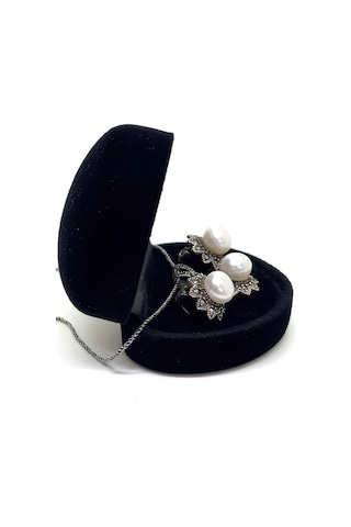 Oya Silver Markazit Işıltılı İnci Açan Gümüş Çiçek Set & Takım
