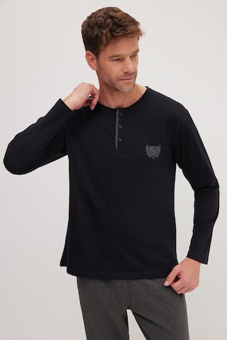 Tudors Erkek Standart Fit Normal Kesim %100 Pamuk Bisiklet Yaka Beli Lastikli Antrasit Pijama Takımı-37943 Antrasit